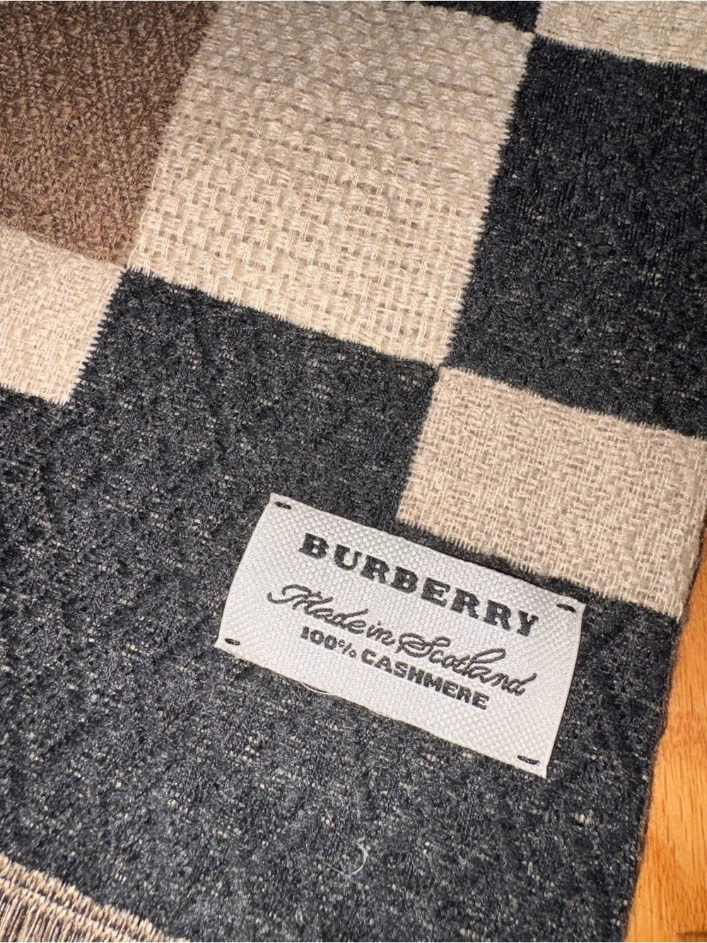 Burberry Checkerboard Wool Throw in Black, Cream & Brown